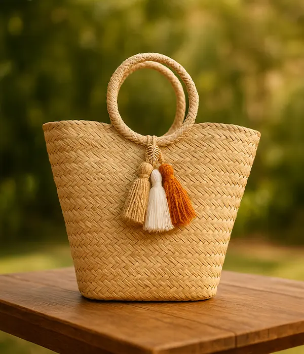 Bolso con Asas Redondas y Borlas Boho