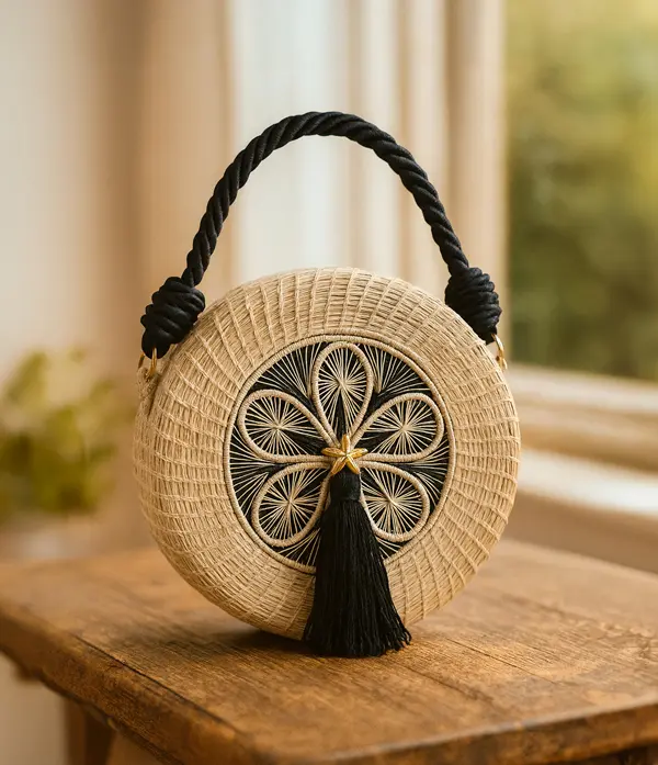 Bolso Artesanal Tejido con Diseño Circular Elegante