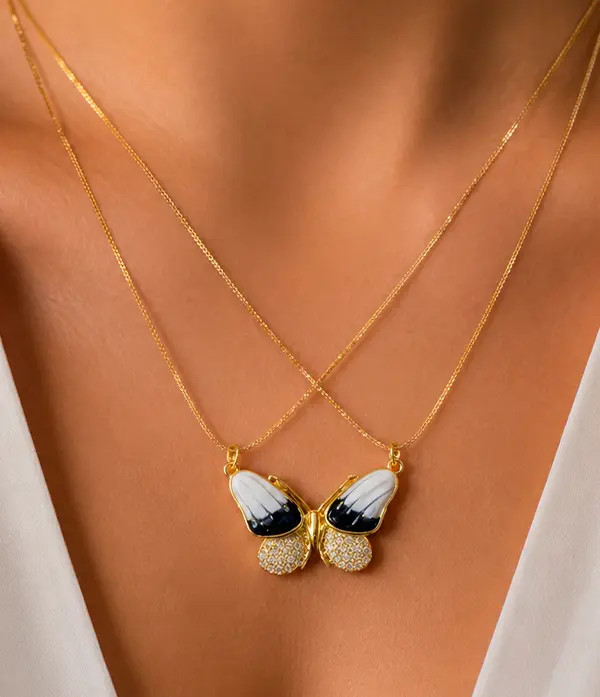 Cadena Mariposa Doble en Rodio